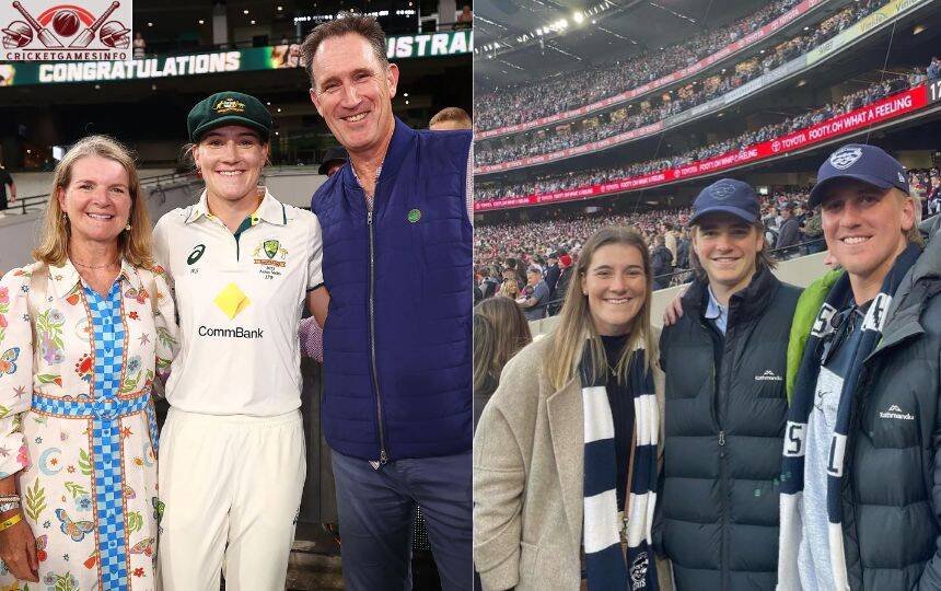 Annabel Sutherland with her parents and brothers