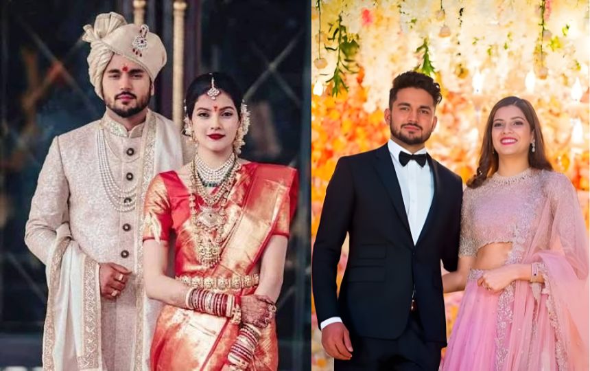 Manish Pandey with her wife at wedding day and reception